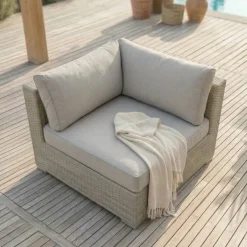 Salotto da giardino in resina intrecciata 5 posti 6 pezzi Palma Grigio e tortora