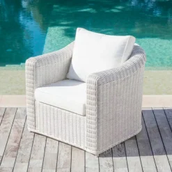 Salotto da giardino in resina intrecciata 4 posti 4 pezzi Calvi Bianco