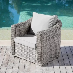 Salotto da giardino in resina intrecciata 5 posti 4 pezzi Calvi Grigio e grigio chiaro