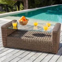 Salotto da giardino in resina intrecciata 5 posti 4 pezzi Calvi Seppia e tortora