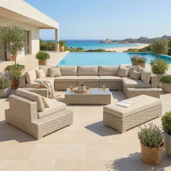 Salotto da giardino in resina intrecciata 9 posti 9 pezzi Palma Grigio e beige