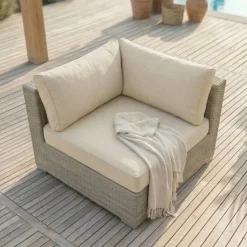 Salotto da giardino in resina intrecciata 9 posti 9 pezzi Palma Grigio e beige