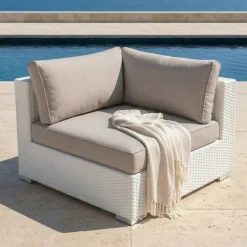 Salotto da giardino in resina intrecciata 5 posti 6 pezzi Palma Bianco e tortora