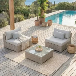 Salotto da giardino in resina intrecciata 2 posti 3 pezzi Palma Grigio