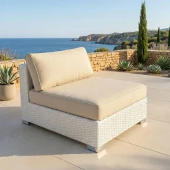 Salotto da giardino in resina intrecciata 2 posti 3 pezzi Palma Bianco e beige