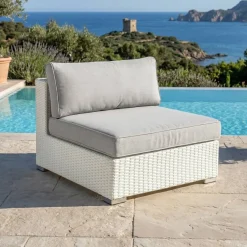 Salotto da giardino in resina intrecciata 2 posti 3 pezzi Palma Bianco e grigio