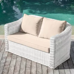 Salotto da giardino in resina intrecciata 4 posti 4 pezzi Calvi Bianco e tortora