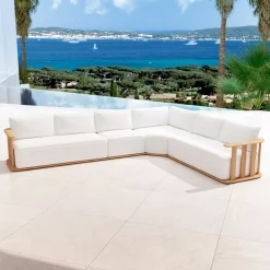 Salotto d'angolo da giardino teck 6 posti Java - Ecru