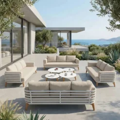Salotto da giardino alluminio 12 posti 8 pezzi Monte Carlo Bianco e beige