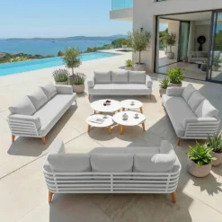 Salotto da giardino alluminio 12 posti 8 pezzi Monte Carlo Bianco e grigio chiaro