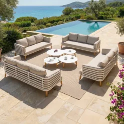 Salotto da giardino alluminio 12 posti 8 pezzi Monte Carlo Bianco e tortora