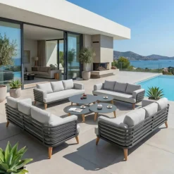Salotto da giardino alluminio 12 posti 8 pezzi Monte Carlo Grigio antracite e grigio chiaro