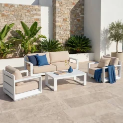 Salotto da giardino alluminio 4 posti 4 pezzi Elba Bianco e tortora