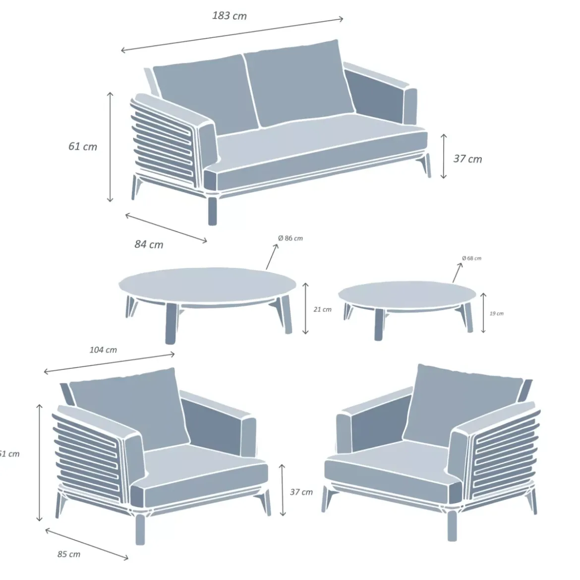 Salotto da giardino alluminio 4 posti 5 pezzi Monte Carlo Bianco e beige