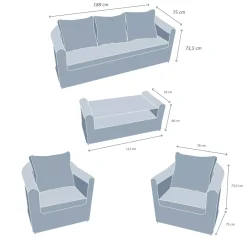 Salotto da giardino in resina intrecciata 5 posti 4 pezzi Calvi Seppia e beige