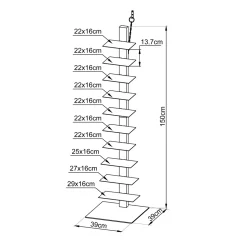 Scaffale di stoccaggio a 10 ripiani (Alt 150 cm) Libreria Book Nero