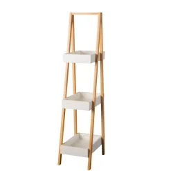 Scaffale legno e bambù (Alt 84 cm) Pyramide 3 ripiani Bianco