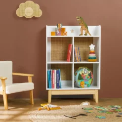Scaffale portagiochi bambino legno 4 scomparti (H86 cm) Stars Bianco