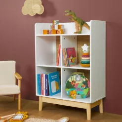 Scaffale portagiochi bambino legno 4 scomparti (H86 cm) Stars Bianco