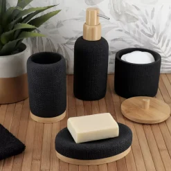 Scatola per cotone con coperchio (D10 cm) Effetto Maille Nero