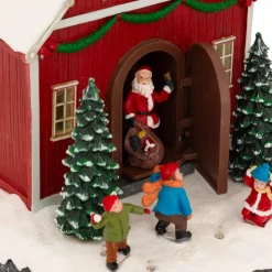 Scena di vita illuminata e animata (H18 cm) Babbo Natale e bambini