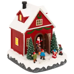 Scena di vita illuminata e animata (H18 cm) Babbo Natale e bambini