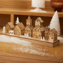 Scena di vita luminosa a pile in legno (30 x H13 cm) Borgo fatato