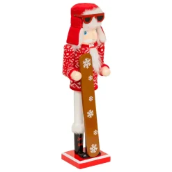 Schiaccianoci in legno (H38 cm) Bernardo in snow Rosso e bianco