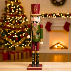 Schiaccianoci in legno (H50 cm) Timothé la regalità Verde e bordeaux
