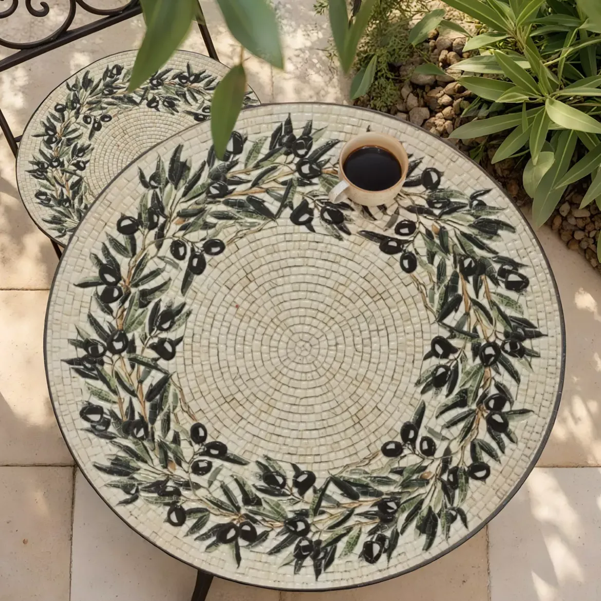 Sedia bistro pieghevole in mosaico Atene Beige