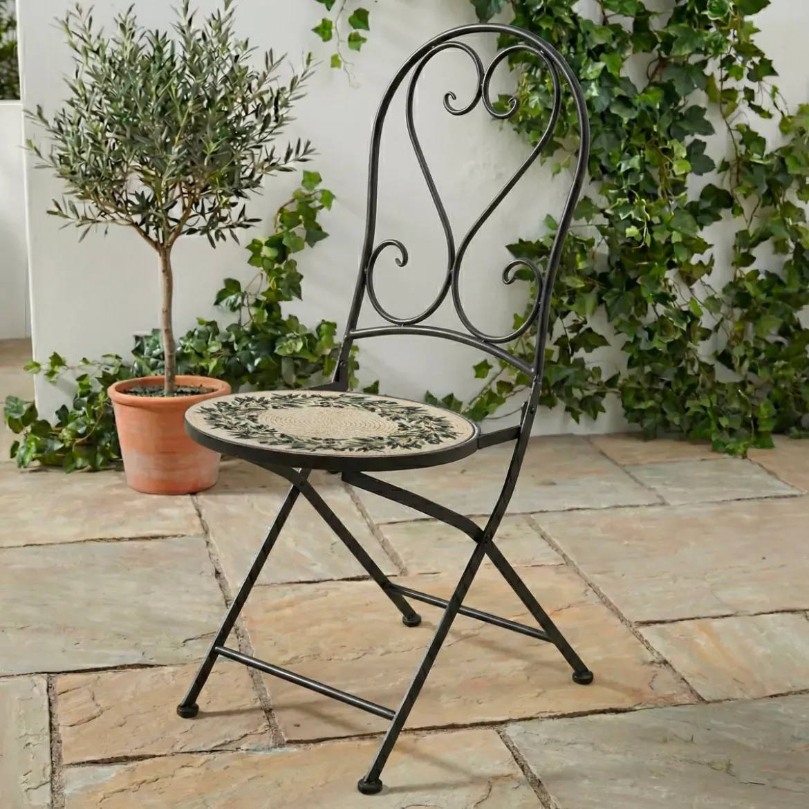 Sedia bistro pieghevole in mosaico Atene Beige