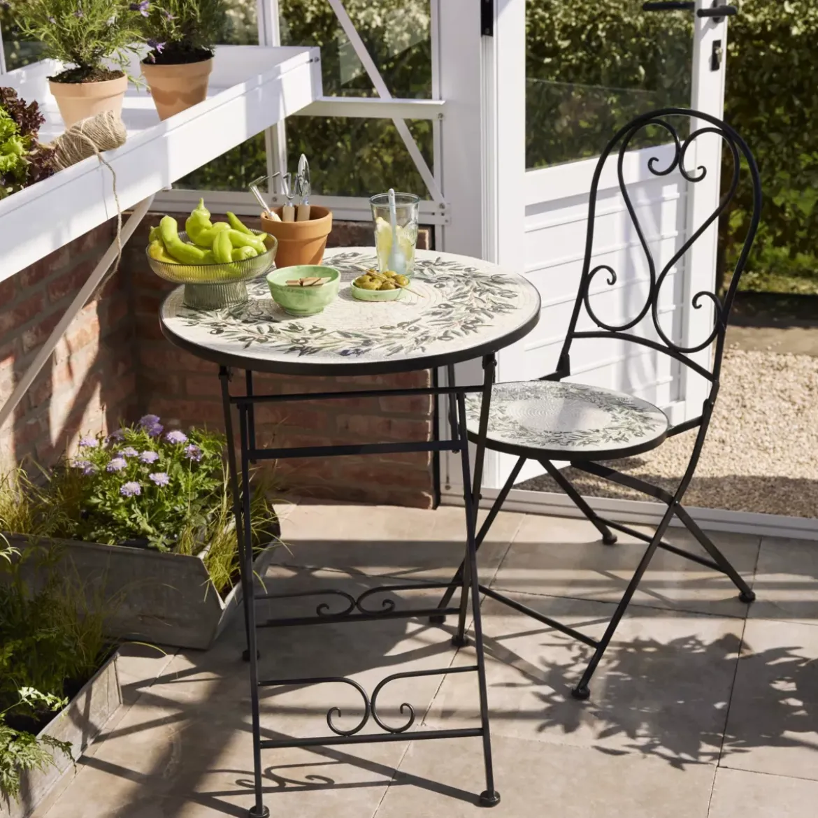 Sedia bistro pieghevole in mosaico Atene Beige