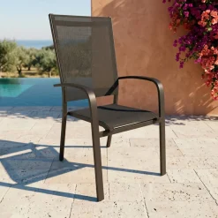 Sedia da giardino con schienale alto in alluminio impilabile Murano Grigio antracite