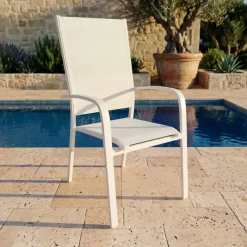 Sedia da giardino con schienale alto in alluminio impilabile Murano Bianco