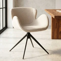 Sedia da pranzo girevole con braccioli in tessuto testurizzato (Altezza seduta 46cm) Pema Grigio chiaro
