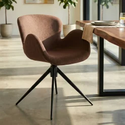 Sedia da pranzo girevole con braccioli in tessuto testurizzato (seduta 46cm) Pema Bordeaux