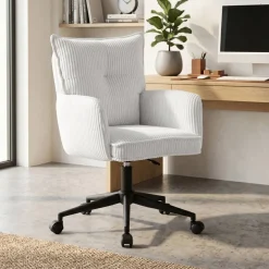 Sedia da ufficio con ruote in velluto a coste regolabile in altezza (seduta da 46 a 54 cm) Nuva Bianco