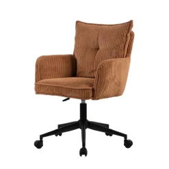 Sedia da ufficio con ruote in velluto a coste regolabile in altezza (seduta da 46 a 54 cm) Nuva Caramello
