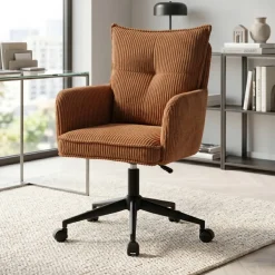 Sedia da ufficio con ruote in velluto a coste regolabile in altezza (seduta da 46 a 54 cm) Nuva Caramello