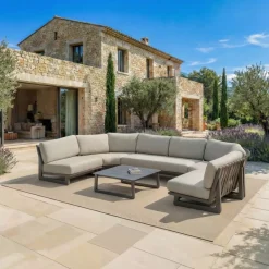 Set angolare da giardino in alluminio 6 posti Long Beach Grigio antracite e tortora