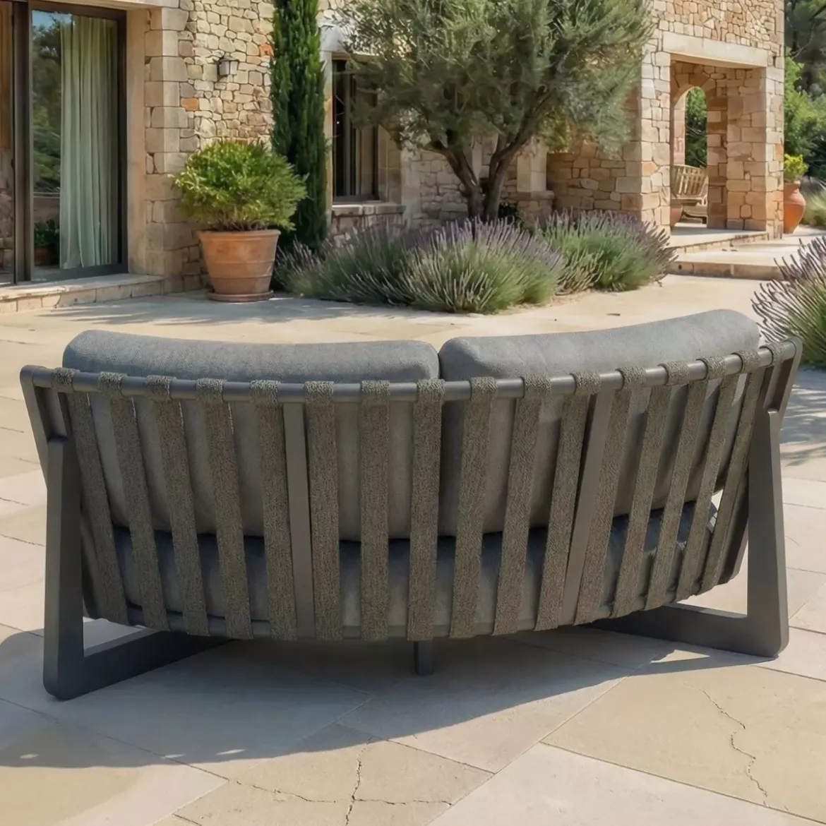 Set angolare da giardino in alluminio 7 posti 7 pezzi Long Beach Grigio antracite