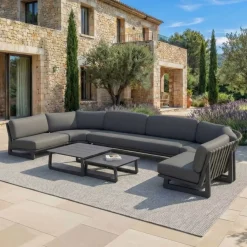Set angolare da giardino in alluminio 7 posti 7 pezzi Long Beach Grigio antracite