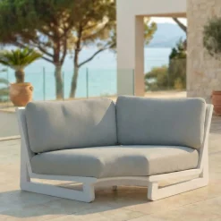 Set angolare da giardino in alluminio 5 posti Long Beach Bianco cenere e tortora