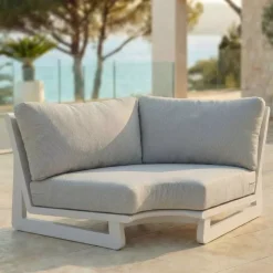 Set angolare da giardino in alluminio 6 posti 6 pezzi Long Beach Bianco cenere e grigio chiaro