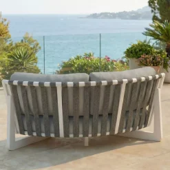 Set angolare da giardino in alluminio 6 posti Long Beach Bianco cenere e grigio chiaro
