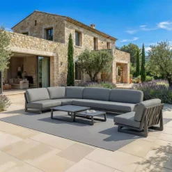 Set angolare da giardino in alluminio 6 posti 6 pz Long Beach Grigio antracite