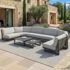 Set angolare da giardino in alluminio 7 posti 7 pezzi Long Beach Antracite e grigio chiaro