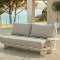 Set angolare da giardino in alluminio 5 posti Long Beach Bianco cenere e beige