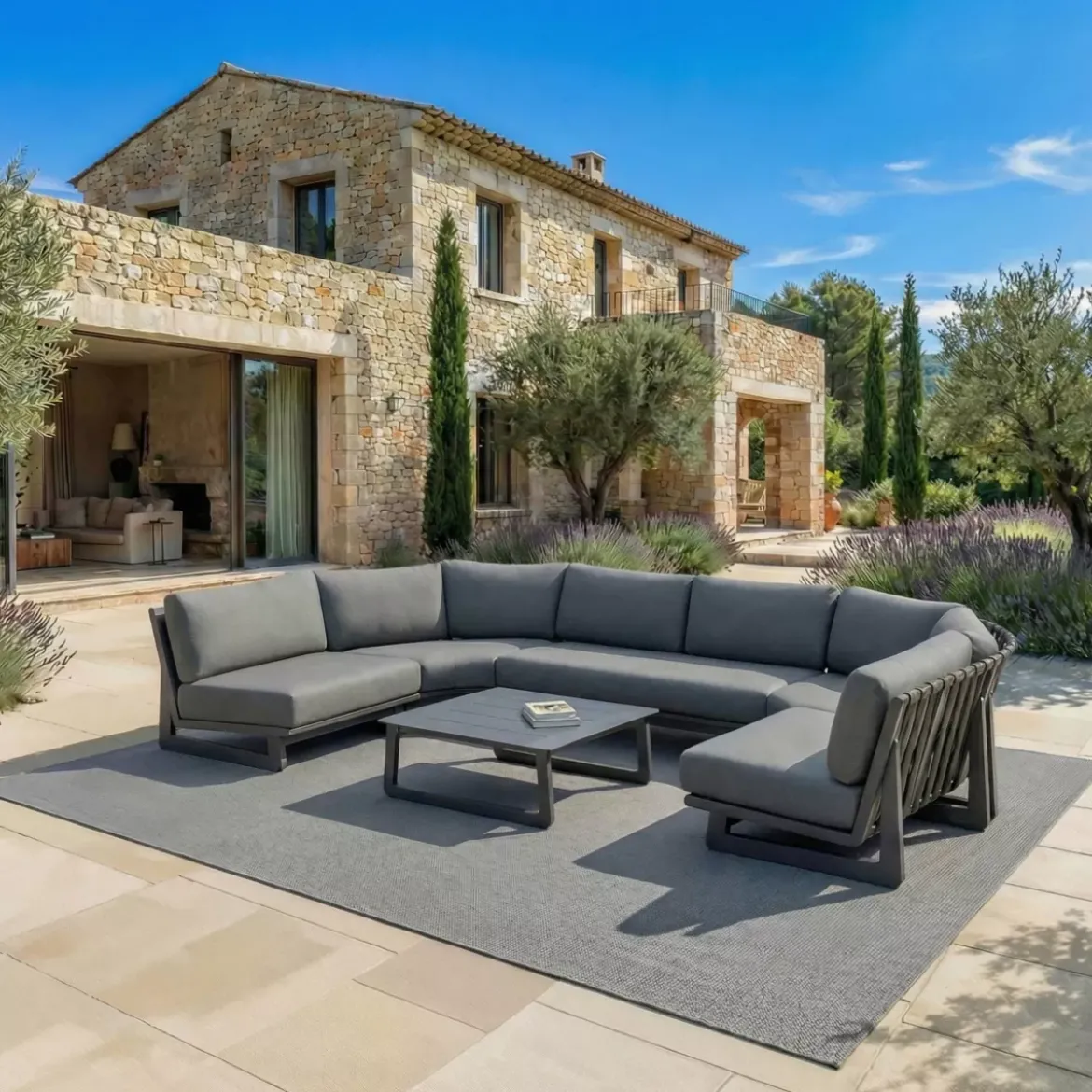 Set angolare da giardino in alluminio 6 posti Long Beach Grigio antracite