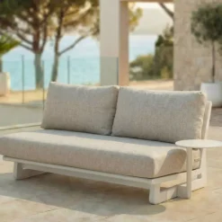 Set angolare da giardino in alluminio 6 posti Long Beach Bianco cenere e beige